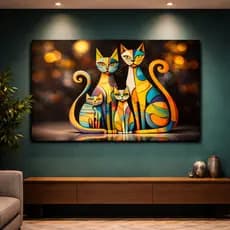 Quadro Decorativo Pintura Abstrata Gato Colorido Geométrico Luxo Decoração Casa