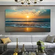 Quadro Decorativo Paisagem Praia ao Pôr do Sol  Marinha Moderna Para Sala Quarto Hall Luxo