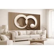 Quadro Decorativo Arte Abstrata Círculos Entrelaçados em Tons Neutros Luxo Minimalista