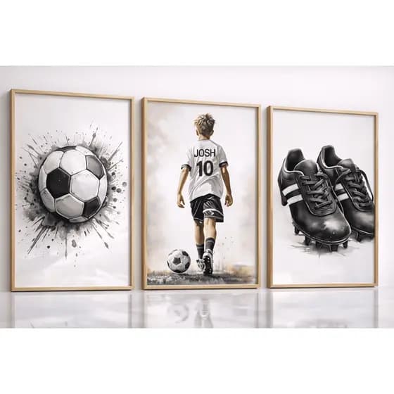 Quadro Decorativo Personalizado Nome Infantil Jogador de Futebol Chuteira Bola