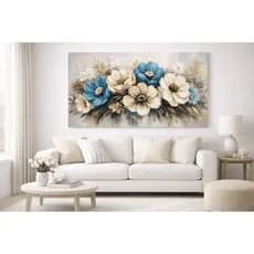 Quadro Decorativo Arranjo Floral Delicado com Flores Azuis Tela Moderna Abstrata Azul Flor Luxo