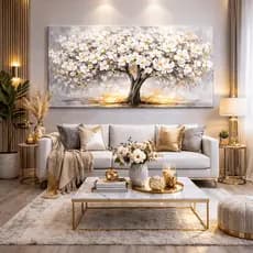 Quadro Decorativo Árvore Florida com Reflexo Suave Arte em Tela Moderna Abstrata Floral Minimalista