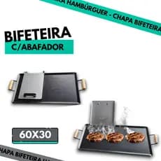 CHAPA BIFETEIRA 60x30 C/PRENSA PARA LANCHES E HAMBÚGUERS