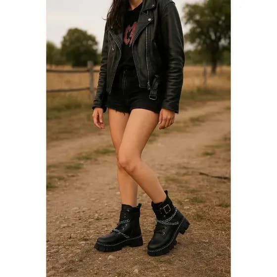 BOTA COTURNO FEMININO SOLA TRATORADA COM DETALHES COM CORRENTE
