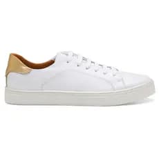 Tênis Feminino Couro Légitimo Branco Detalhe Prateado Metalizado