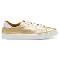 Tênis Casual Dourado Metalizado Moderno Em Couro Moda Blogueira