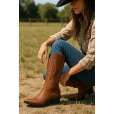 Bota Feminina Texana Marrom Chocolate Western Country Cano Longo