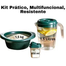 Kit jogo de 3 peças, Jarra, farinheiro/açucareiro, escorredor de arroz,multiuso,cozinha, conjunto ideal