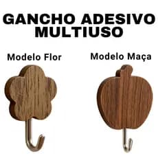 Gancho adesivo, em madeira, modelo maça, modelo flor, gancho pegajoso,autoadesivos para suporte 1/3/6