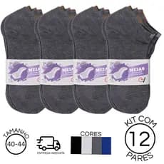 Kit 12 Pares de Meias, Unisex, Cano Curto, Cores variadas, Sport, Soquete, Oferta, Promoção