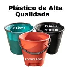 Balde Plástico Reforçado 8L Alça Forte Limpeza Obra Jardinagem Uso Profissional Resistente Leve Multiuso Colorido