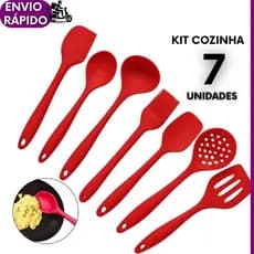 Kit 7 Utensílios de Silicone Premium Utensílios Colher Concha Escumadeira Espátulas Pincel Cozinha