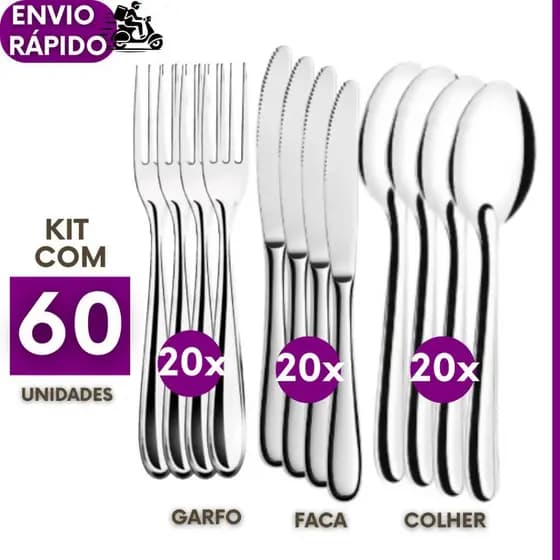 Kit 60 Talher Garfos Facas Colheres Inox Restaurantes