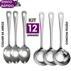 Kit 12 Concha para Feijão e Colher de Arroz Aço Inox Premium Utensílio Cozinha Restaurante Buffet