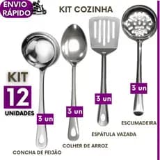 Utensílios para Cozinha 100% Inox Espátula Escumadeira Colher de Arroz Concha Louça Comida Casa