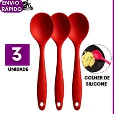 Kit 3 ou 2 Un Colher Redonda de Silicone 27cm Grande 3 Peças Vermelho Premium Arroz Cozinha