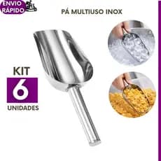 Kit Pegador Pá 6 a 2un Multiuso Para Cereais Gelo Ração Produtos a Granel Aço Inox Cozinha Restaurantes Profissional
