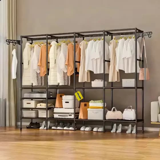 Guarda Roupa Desmontável Dobrável Aberto e Arara Organizador Closet Roupas e Sapatos 3 Prateleiras