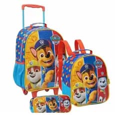 Kit Mochila Escolar Rodinhas + Lancheira + Estojo Patrulha Canina Infantil