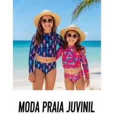 Biquini Infantil Juvenil Cropped Manga Longa Praia/Piscina Estampada Uv