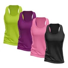 Kit 4 Regata Nadador Feminina Dry Fit Proteção Solar UV Fitness Academia Treino Blusinha Regatas