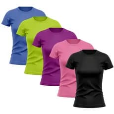 Kit 5 Camiseta Feminina Manga Curta Dry Fit Proteção Solar UV Baby Look Academia Treino Camisetas