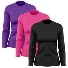 Kit 3 Camisetas Feminina Manga Longa Dry Proteção Solar UV Segunda Pele Treino