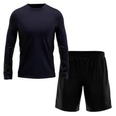 Kit Short Preto + Camiseta Masculina Manga Longa Segunda Pele Esporte Treino