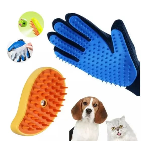 Kit Luva Magnética + Escova Vapor Tira Pelo Recarregável Pet