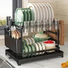 Escorredor Organizador de Louças Preto Aço Inoxidável Rack Cozinha Suspensa Louça Organizador Estante de asfalto duplo