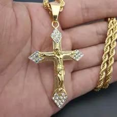 Moda homem retrô hip hop aço inoxidável 18K zircônia Jesus cruz pingente colar de jóias de festa