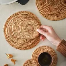 Porta-copos de rattan feitos à mão de forma natural, porta-copos redondos, tapetes para chá, tapetes para xícaras, tapet