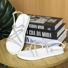 Sandália Papete Flor de Griffe Feminina Conforto Leve Flat Birken Strass Promoção