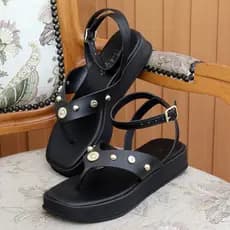 Sandália Flor de Griffe Flat Tamanco Papete Confort Fechamento Tornozelo Fivela Pedras Elegante Moda