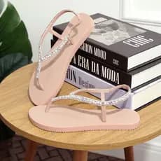 Chinelo De Dedo Flor De Griffe Feminino Pedras Casual Strass Papete Delicado Verão Dia a Dia Casual