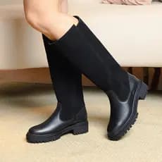 Bota Montaria Feminina Couro Legítimo Cano Alto Tratorada Rodeio Cavalgada Inverno Elegante Camurça Luxo Envio Imediato