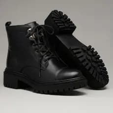 Bota Coturno Feminina Couro Legítimo Salto Bloco 5cm Zíper Lateral Tratorada Confortável Inverno Blogueira