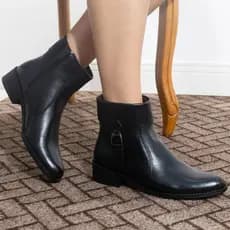 Bota Feminina Couro Legítimo Cano Curto Salto Baixo Confortável Zíper Lateral Casual Trabalho Dia a Dia Envio Imediato