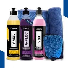 Kit Lavagem Profissional Vonixx Autoesporte -  V-Floc + V-Mol + V80 + Luva Dupla Ação + Toalha de Secagem50X90