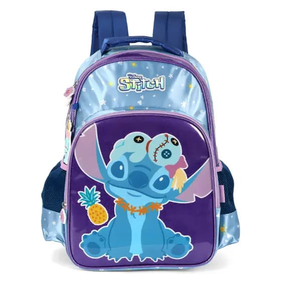 Mochila Escolar Disney Stitch Lilo Feminina Bolsa Chaveiro Cor Violeta/azul Desenho Do Tecido Estampa Stitch