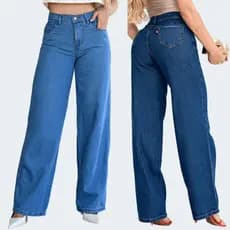 Calsa Jeans Feminina Wide Leg pantalona Cintura Alta Cos altoTecido 100% Algodão