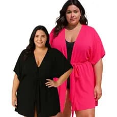 kit 2 Saida de Praia Plus Size Curta Kimono Moda Feminina Estilo Vestido
