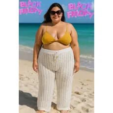 Calça Tricot Plus Size Saida De Praia Verao Feminina Wide promoção Plus size