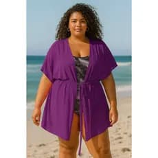 Saida de Praia Plus Size Curta Kimono Moda Feminina Estilo Vestido