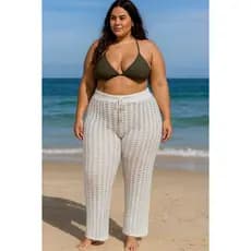 Calca Tricot Plus Size Saida De Praia Verao Feminina Wide calça plus
