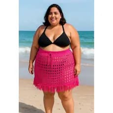 Saída De Praia Franja Plus Size Estilo Transparente Moda Verao Feminino Saia plus size
