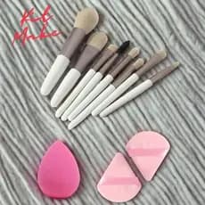 Estojo 8 Pinceis mais Três esponja de Base Pó solto Blush e Contorno, Kit essencial de Maquiagem