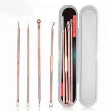Kit Acne Espinha Extrator Cravos Profissional Removedor 4 Pçs de Ponta Dupla com Pinça/Extrator/Agulha para Salão