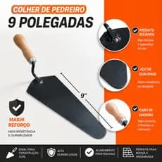 Colher de Pedreiro Canto Reto Reforçado Multiusos 9 Polegadas Preto