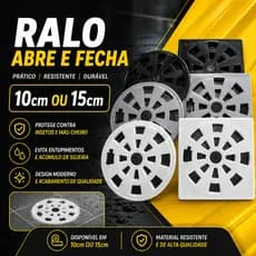 Ralo Tampa Abre e Fecha de Plástico 10cm Ou 15cm Quadrada ou Redonda (Branco, Preto, Cinza Escovado)